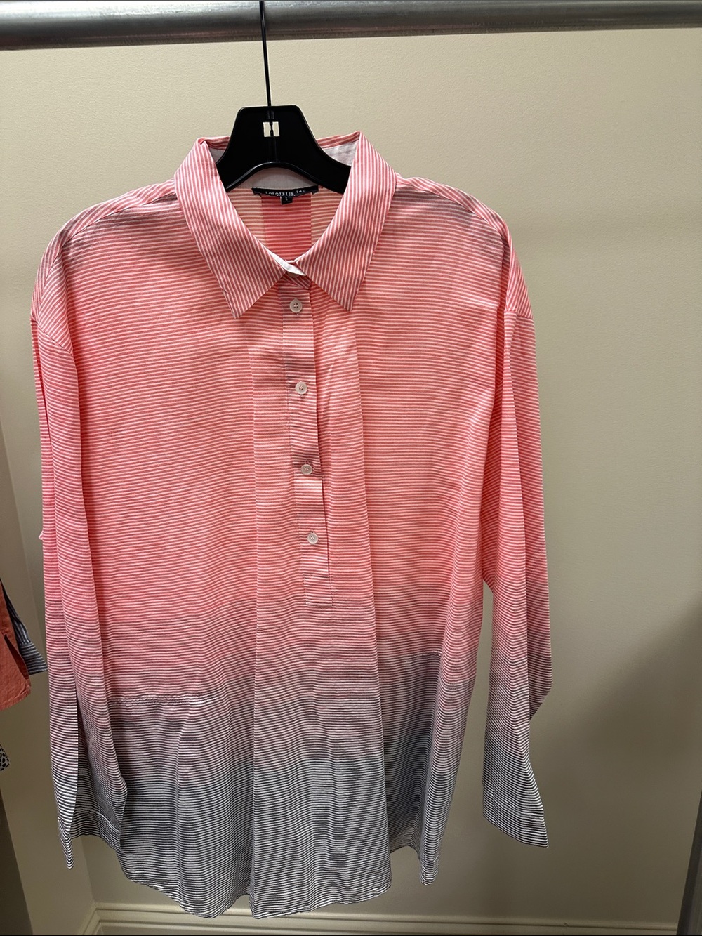 Lafayette 148 New York Coral-to-Gray Ombre Stripe Button-Down Shirt